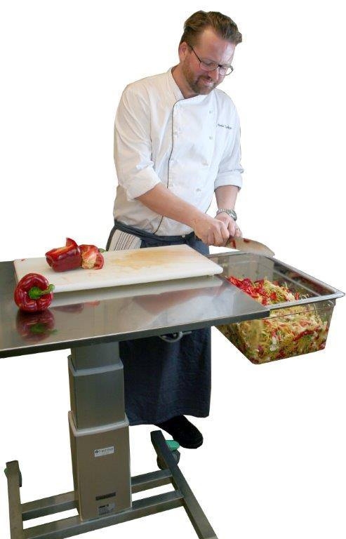 Manutentionnaire utilisant une desserte à hauteurs réglables